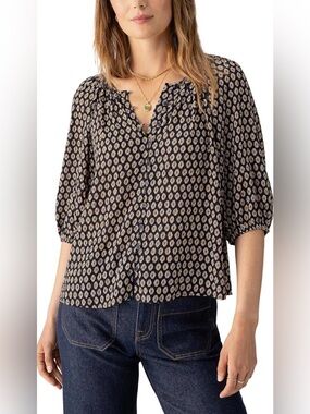Sanctuary Navy Blouse with Cream Medallion Print